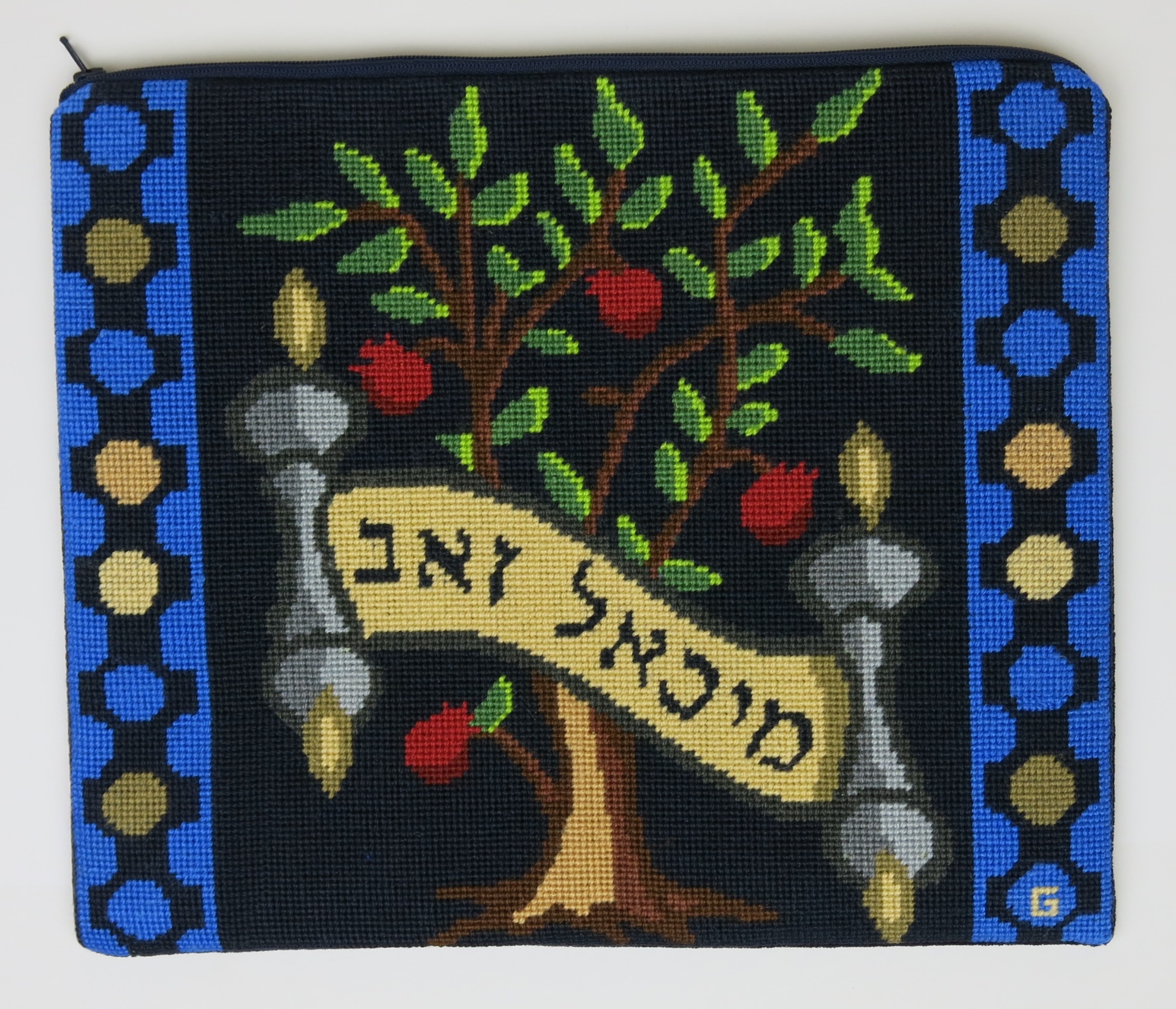 Tallit Tree of Life with Pomegranates Needlepoint of View